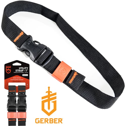 Utility Strap Side Release Buckle 24 inch x 1 inch 2 Pack Nylon Black | 021563808803